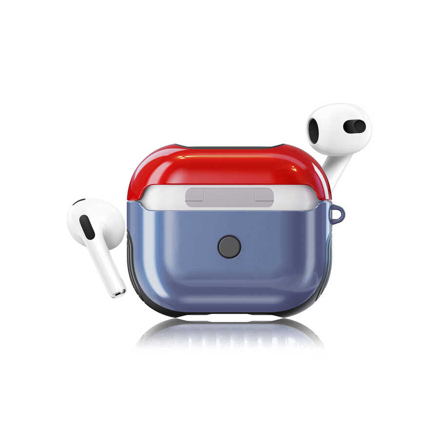 Apple Airpods 3. Nesil Kılıf Zore Shockproof Silikon Mavi-Kırmızı
