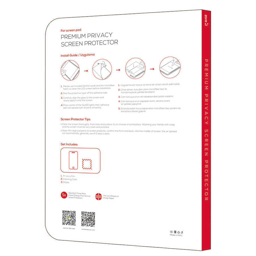 Apple iPad 10.2 2021 (9.Nesil) Zore Tablet Privacy Temperli Cam Ekran Koruyucu Siyah