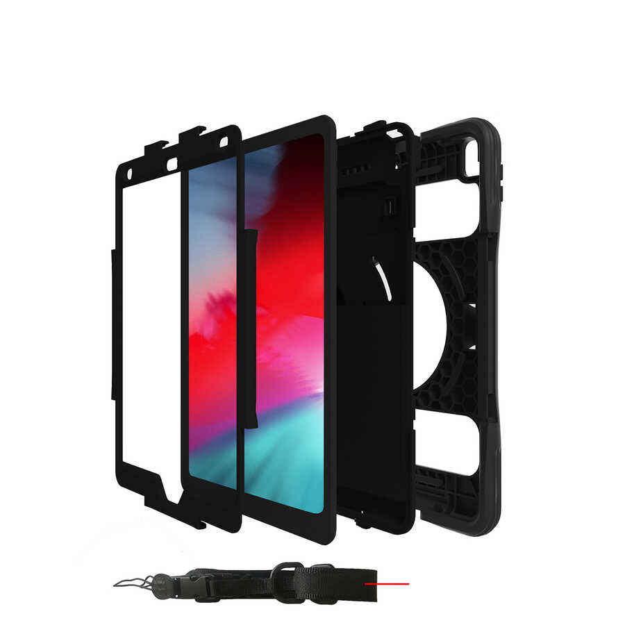 Apple iPad 10.2 2021 (9.Nesil) Zore Yeni Nesil Kalem Bölmeli Defender Tablet Silikon Siyah