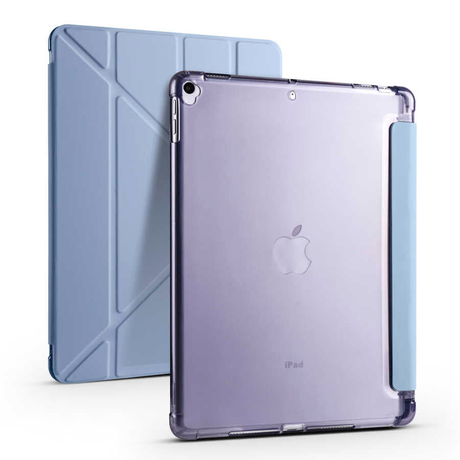 Apple iPad 10.2 (8.Nesil) Kılıf Zore Tri Folding Kalem Bölmeli Standlı Kılıf Mavi