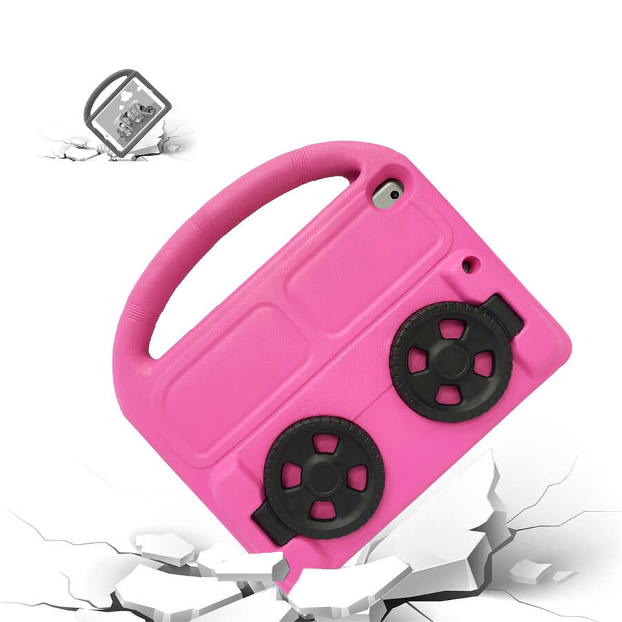 Apple iPad 10.2 (8.Nesil) Zore Wheel Car Tekerlek Standlı Tablet Eva Silikon Kılıf Siyah