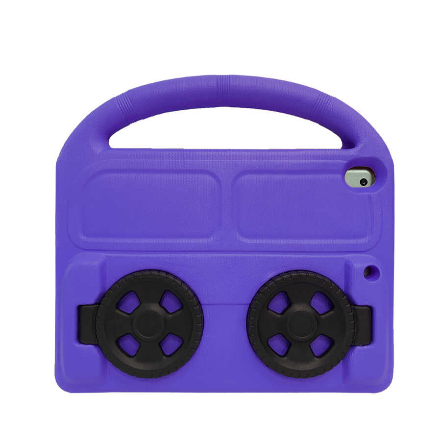 Apple iPad 10.2 (9.Nesil) Zore Wheel Car Tekerlek Standlı Tablet Eva Silikon Kılıf Pembe Koyu