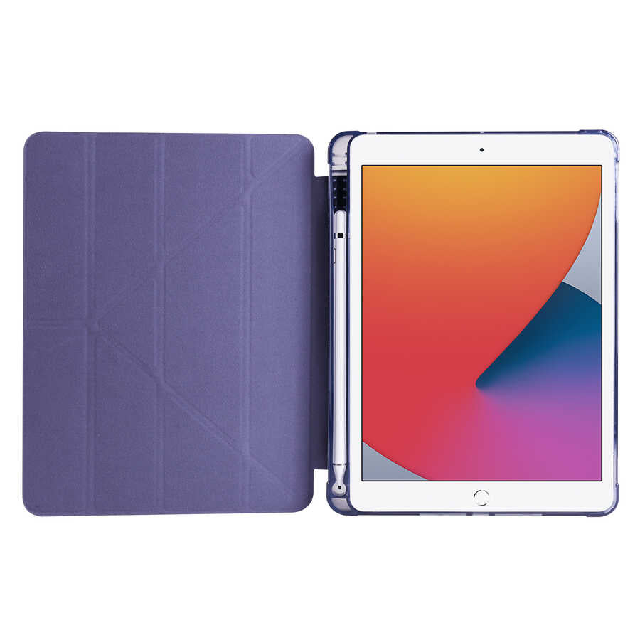 Apple iPad 9.7 2018 (6.Nesil) Kılıf Zore Tri Folding Kalem Bölmeli Standlı Kılıf Mor