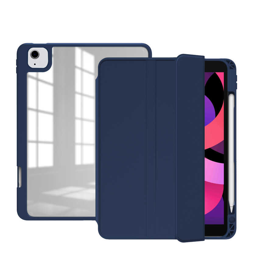 Apple iPad Air 10.9 2022 (5.Nesil) Kılıf Zore Nort Arkası Şeffaf Standlı Kılıf Lacivert