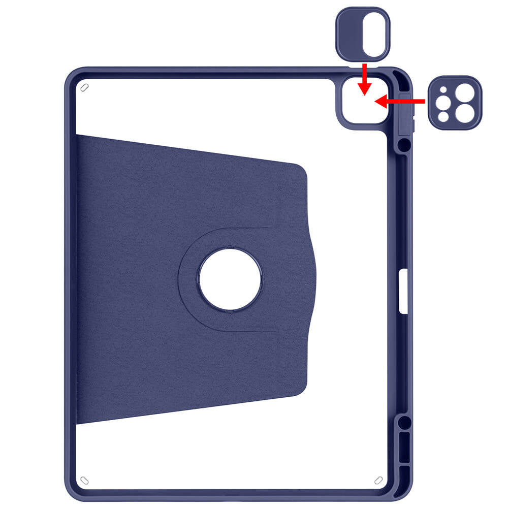 Apple iPad Air 13 2025 M3 Kılıf Zore Termik Kalem Bölmeli Dönebilen Standlı Kılıf Lacivert