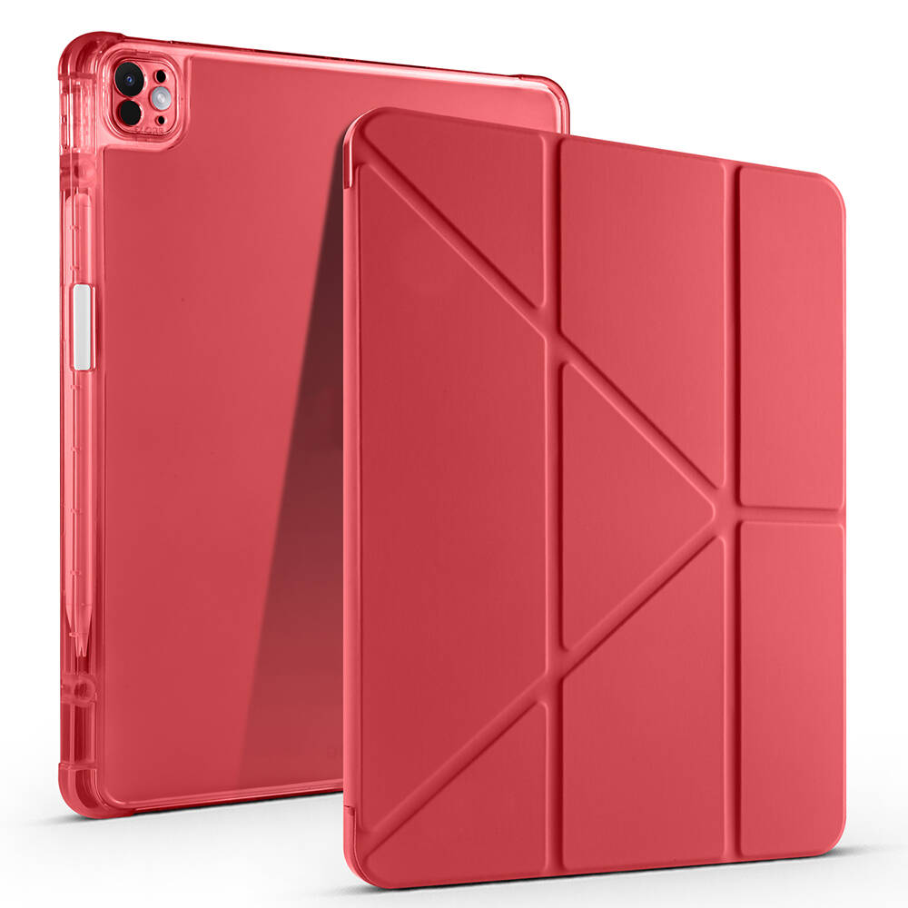 Apple iPad Air 13 2025 M3 Kılıf Zore Tri Folding Kalem Bölmeli Standlı Kılıf Kırmızı