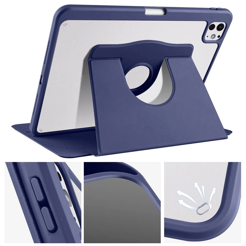 Apple iPad Pro 11 2024 Kılıf Zore Termik Kalem Bölmeli Dönebilen Standlı Kılıf Gri