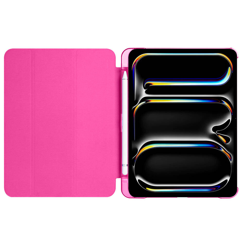 Apple iPad Pro 11 2024 Zore Smart Cover Kalem Bölmeli Standlı 1-1 Kılıf Pembe Koyu