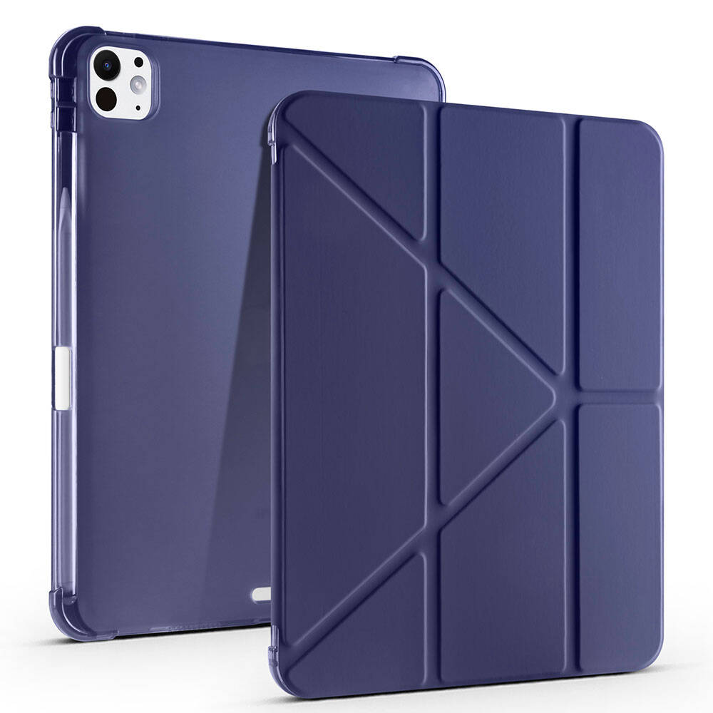 Apple iPad Pro 11 2025 M5 Kılıf Zore Tri Folding Kalem Bölmeli Standlı Kılıf Lacivert