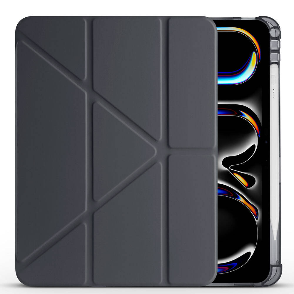 Apple iPad Pro 11 2025 M5 Kılıf Zore Tri Folding Kalem Bölmeli Standlı Kılıf Gri