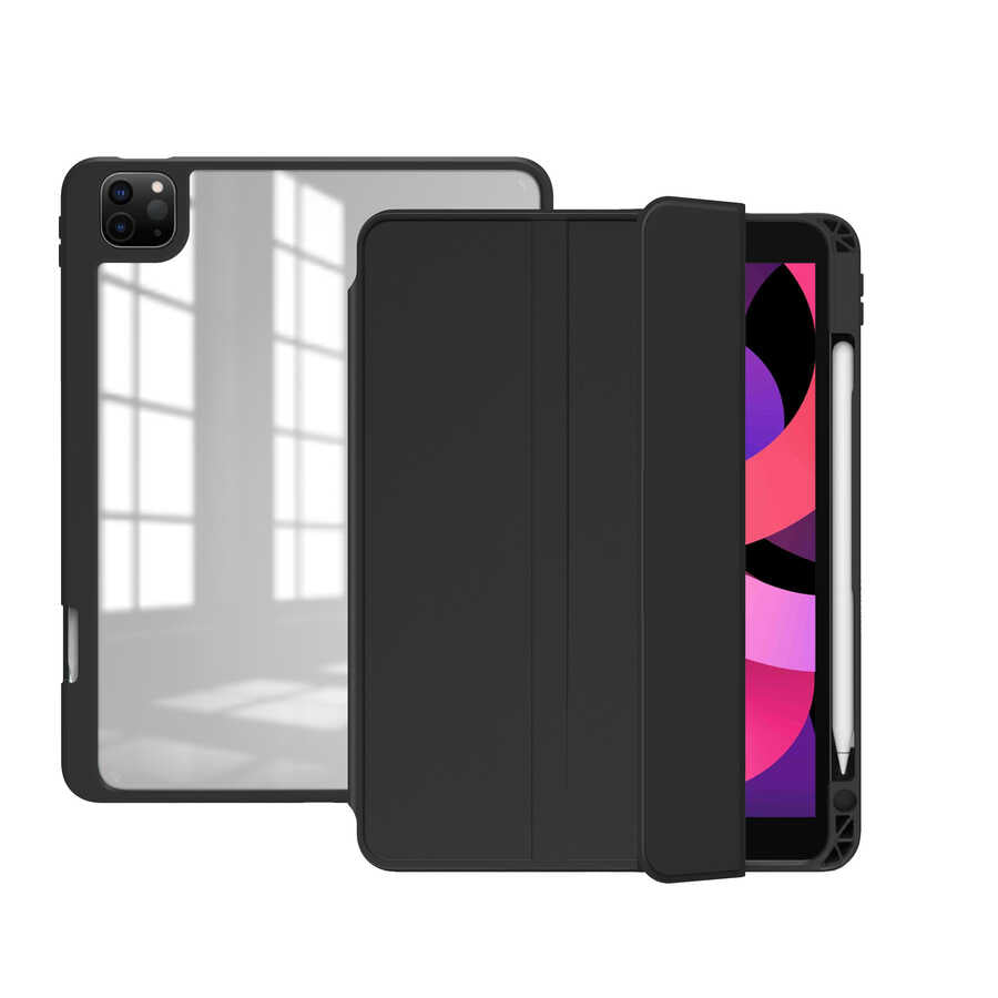 Apple iPad Pro 12.9 2020 (4.Nesil) Kılıf Zore Nort Arkası Şeffaf Standlı Kılıf Siyah