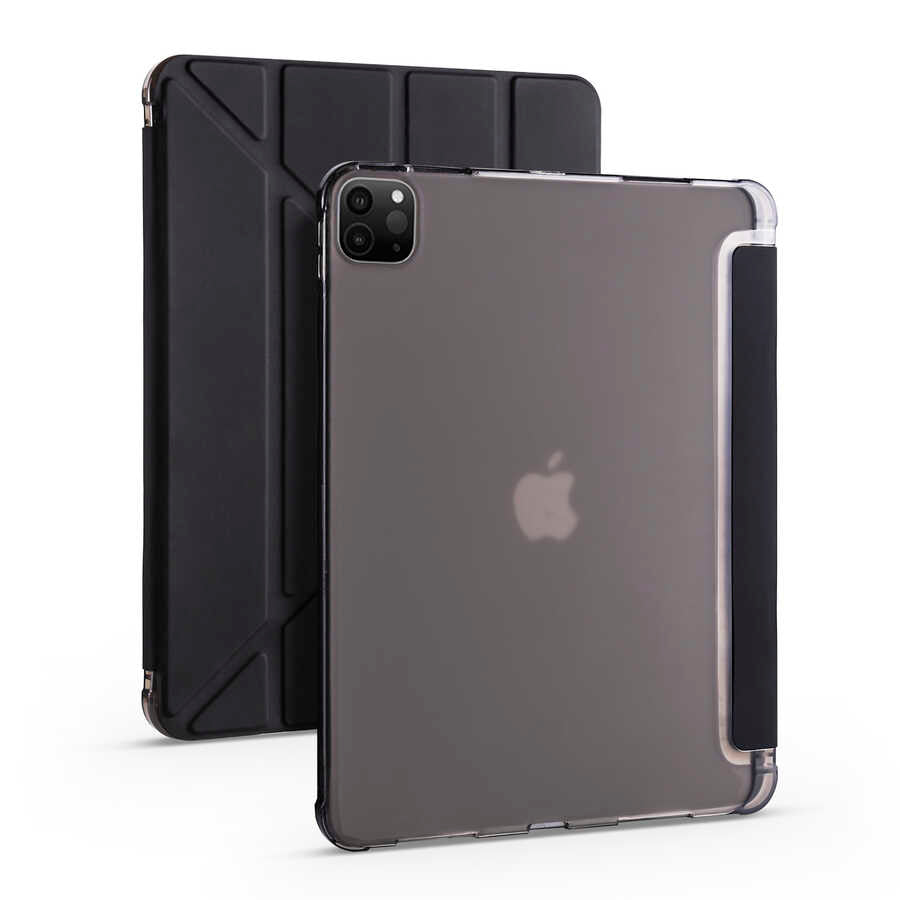 Apple iPad Pro 12.9 2020 (4.Nesil) Kılıf Zore Tri Folding Kalem Bölmeli Standlı Kılıf Mavi