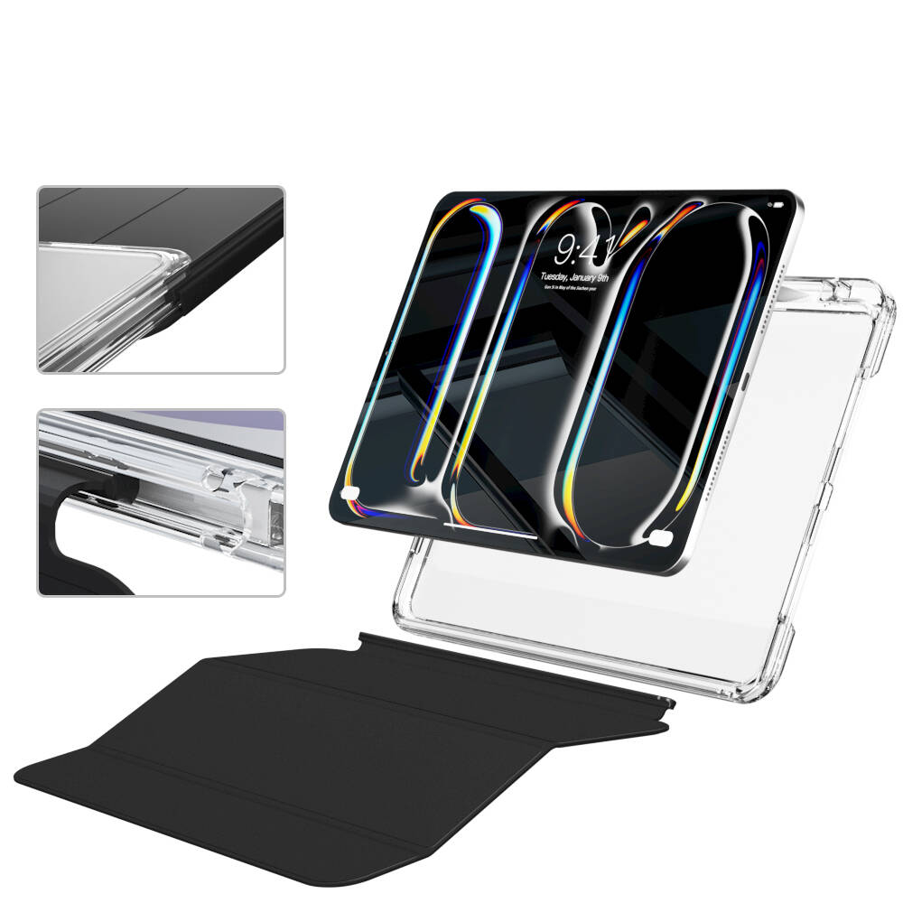 Apple iPad Pro 13 2024 Kılıf Magnetik Ayrılabilen Airbagli Zore Sliding Tablet Kılıfı Gri