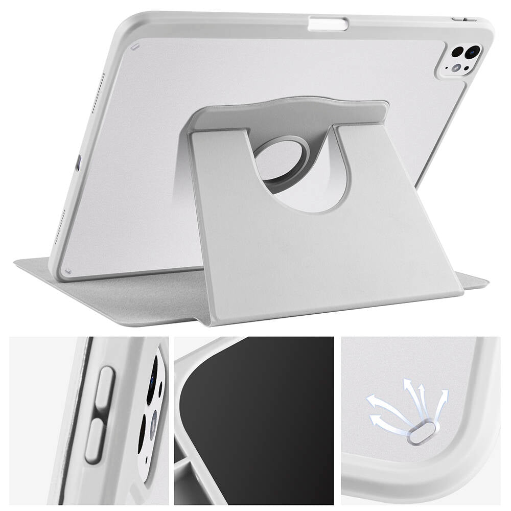 Apple iPad Pro 13 2024 Kılıf Zore Termik Kalem Bölmeli Dönebilen Standlı Kılıf Pembe