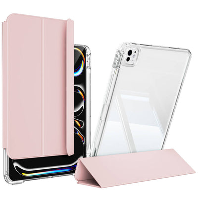 Apple iPad Pro 13 2025 M5 Kılıf Magnetik Ayrılabilen Airbagli Zore Sliding Tablet Kılıfı Pembe Açık