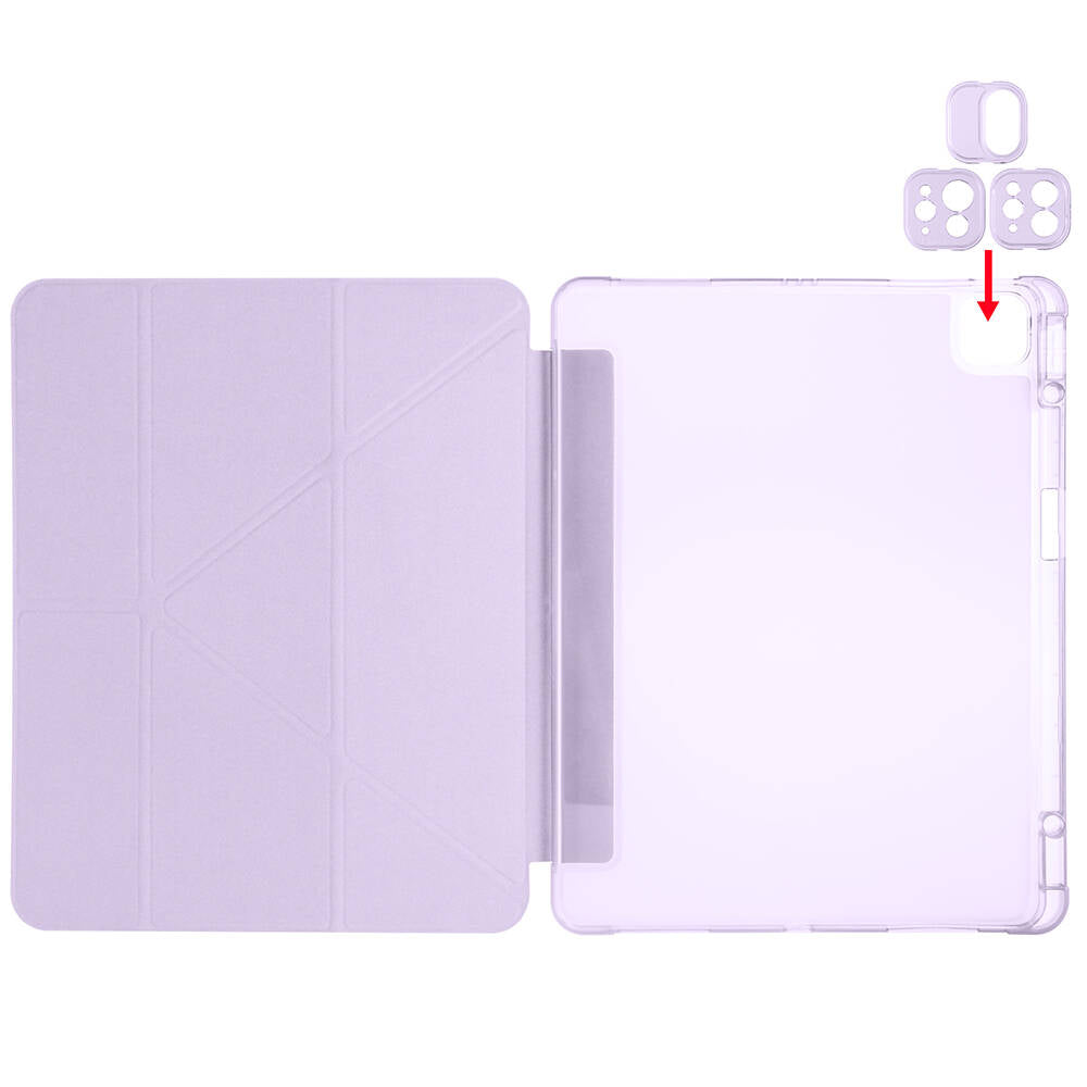 Apple iPad Pro 13 2025 M5 Kılıf Zore Tri Folding Kalem Bölmeli Standlı Kılıf Lila