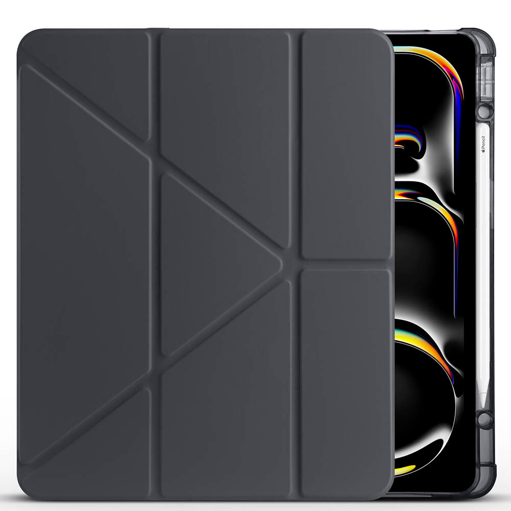 Apple iPad Pro 13 2025 M5 Kılıf Zore Tri Folding Kalem Bölmeli Standlı Kılıf Gri