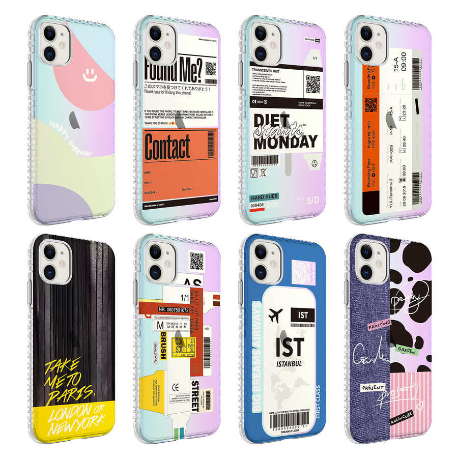 Apple iPhone 11 Kılıf Airbag Kenarlı Renkli Desenli Silikon Zore Elegans Kapak NO2