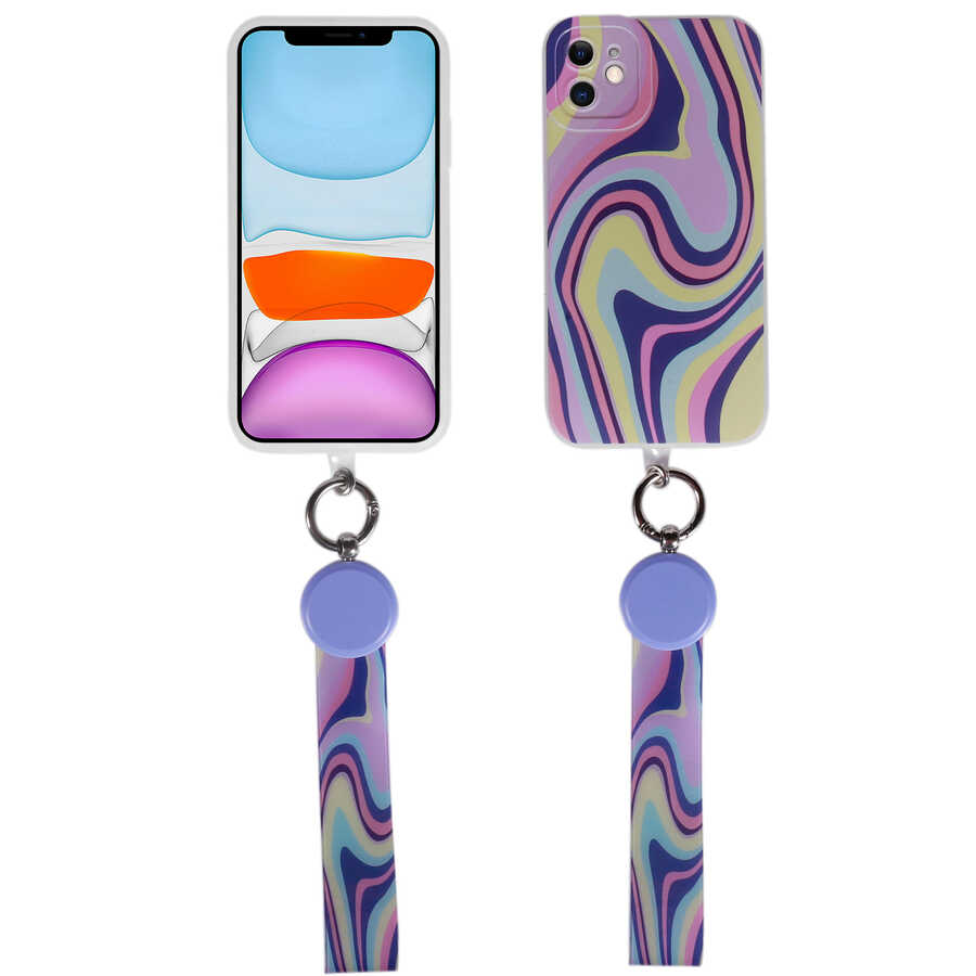 Apple iPhone 11 Kılıf Desenli El Askılı İpli Zore Arte Silikon Kapak NO3