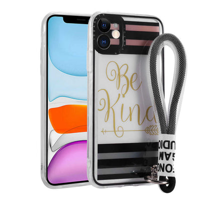 Apple iPhone 11 Kılıf Desenli El Askılı İpli Zore Astana Silikon Kapak Be Kind