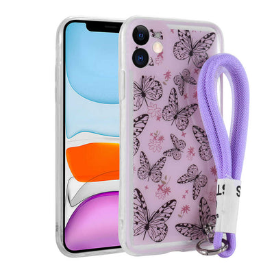 Apple iPhone 11 Kılıf Desenli El Askılı İpli Zore Astana Silikon Kapak Kelebek