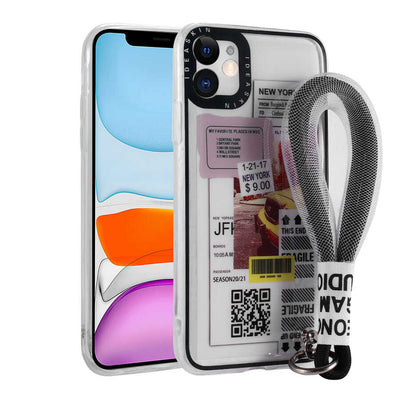 Apple iPhone 11 Kılıf Desenli El Askılı İpli Zore Astana Silikon Kapak Sarı Taksi