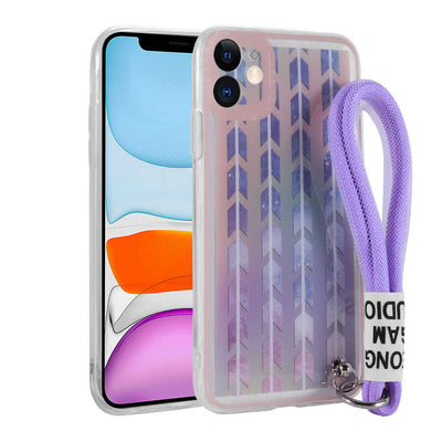 Apple iPhone 11 Kılıf Desenli El Askılı İpli Zore Astana Silikon Kapak Şerit
