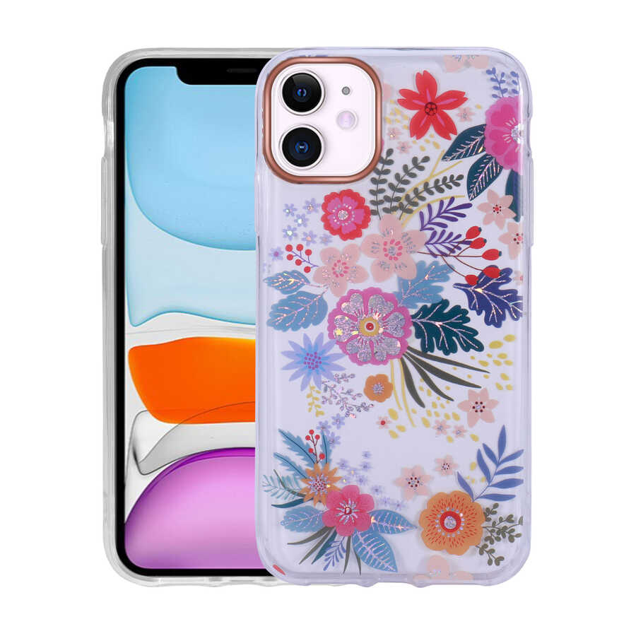 Apple iPhone 11 Kılıf Desenli Simli Sert Zore İnka Kapak NO2