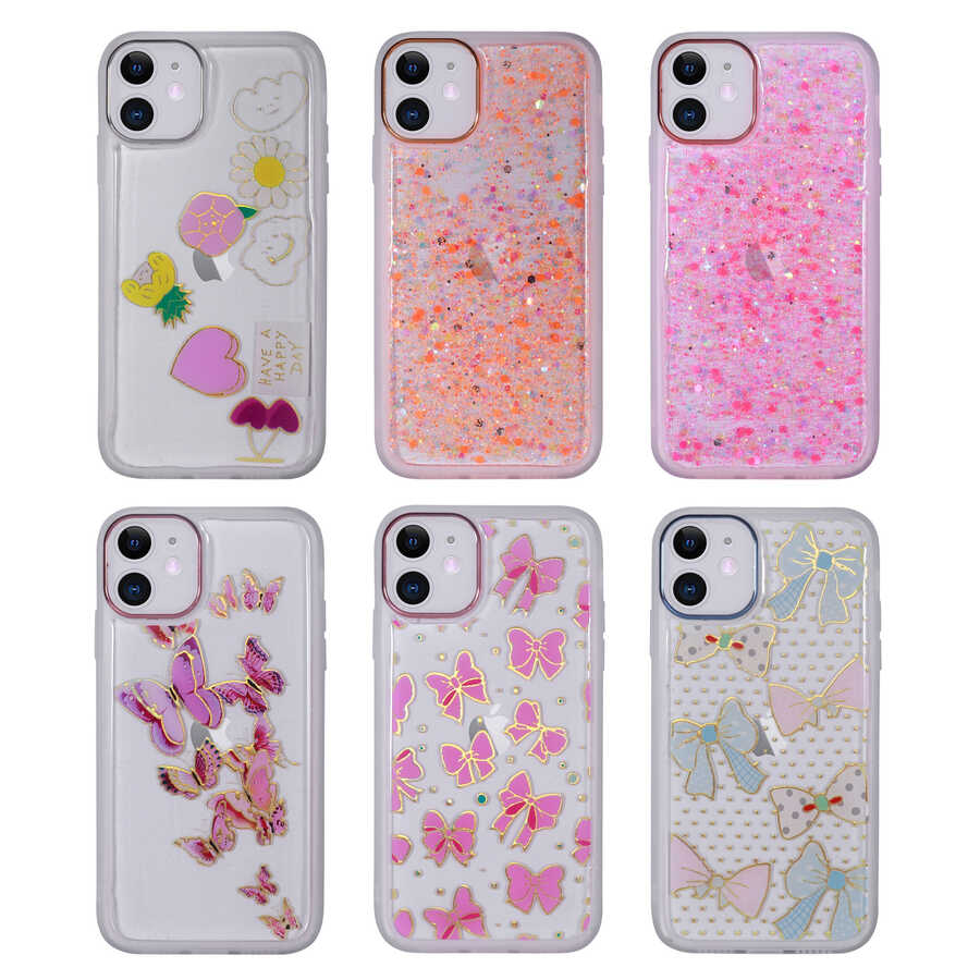 Apple iPhone 11 Kılıf Figürlü Desenli Işıltılı Sert Zore Sos Kapak NO3