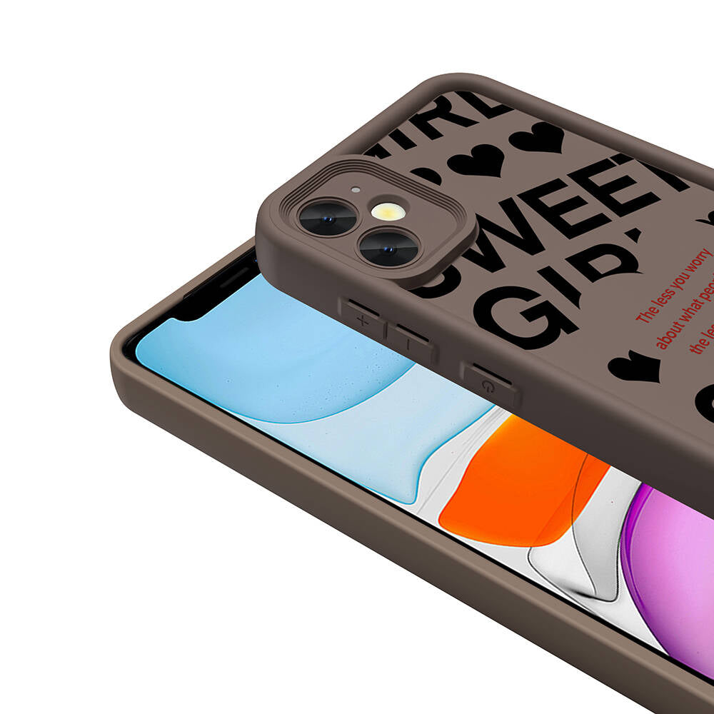 Apple iPhone 11 Kılıf Kamera Korumalı Baskılı Arka Yüzey Zore Klas Kapak Koyu Kahve