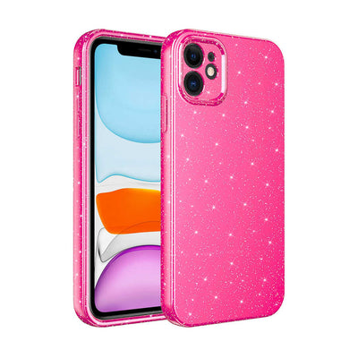 Apple iPhone 11 Kılıf Kamera Korumalı Simli Lüks Zore Koton Kapak Pembe Koyu
