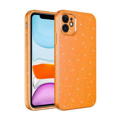 Apple iPhone 11 Kılıf Kamera Korumalı Simli Lüks Zore Koton Kapak Turuncu