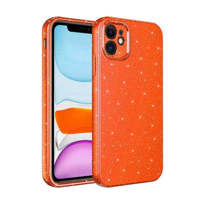 Apple iPhone 11 Kılıf Kamera Korumalı Simli Lüks Zore Koton Kapak Koyu Turuncu