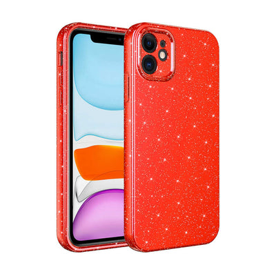 Apple iPhone 11 Kılıf Kamera Korumalı Simli Lüks Zore Koton Kapak Kırmızı