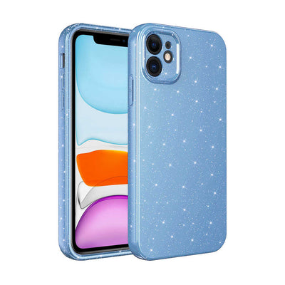 Apple iPhone 11 Kılıf Kamera Korumalı Simli Lüks Zore Koton Kapak Mavi Açık
