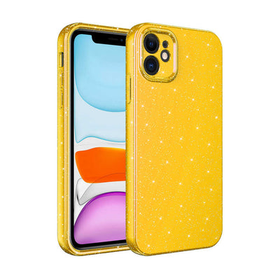 Apple iPhone 11 Kılıf Kamera Korumalı Simli Lüks Zore Koton Kapak Sarı