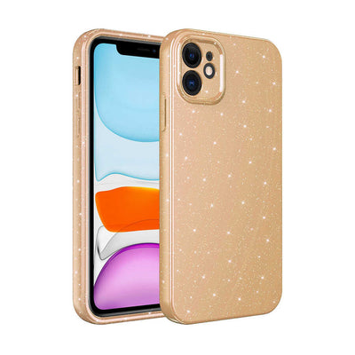 Apple iPhone 11 Kılıf Kamera Korumalı Simli Lüks Zore Koton Kapak Kahverengi