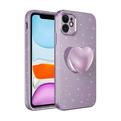 Apple iPhone 11 Kılıf Kamera Korumalı Simli Pop Soketli Lüks Zore Koton Soketli Kapak Mor