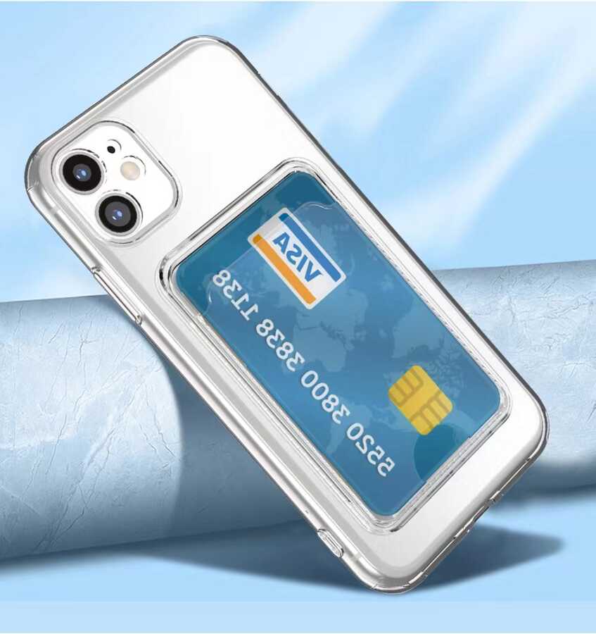Apple iPhone 11 Kılıf Kartlıklı Şeffaf Zore Setra Clear Silikon Kapak Renksiz