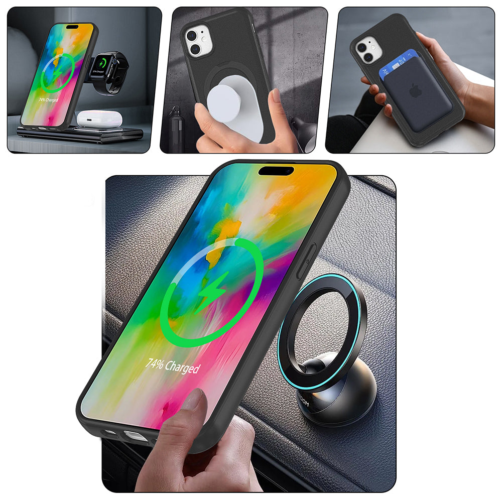 Apple iPhone 11 Kılıf M-safe Şarj Özellikli Standlı Zore Samara Kapak Siyah