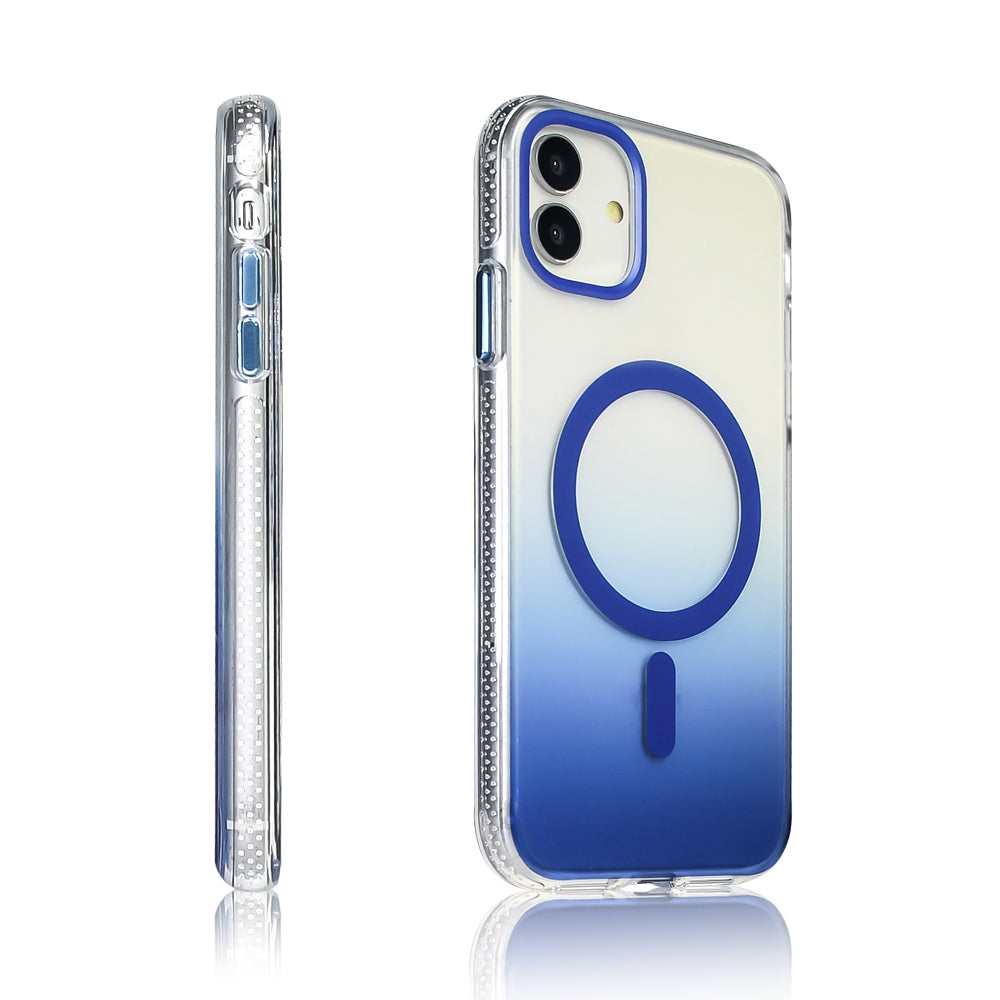 Apple iPhone 11 Kılıf M-safe Şarj Özellikli Transparan Renk Geçişli Zore Toros Kapak Mavi