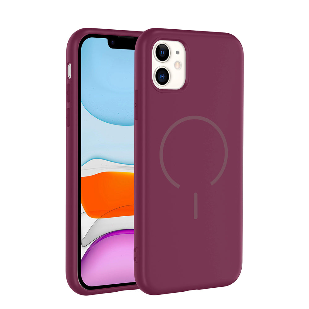 Apple iPhone 11 Kılıf M-safe Şarj Özellikli Zore Meta Kapak Mürdüm