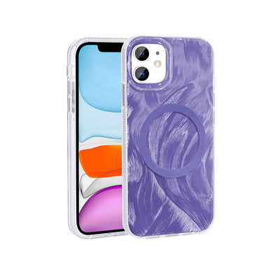 Apple iPhone 11 Kılıf M-safe Şarj Özellikli Fırça Boya Desenli Zore Palet Kapak Gri