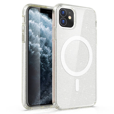 Apple iPhone 11 Kılıf M-safe Şarj Özellikli Parlayan Simli Saydam Renkli Zore Allstar Kapak Şeffaf