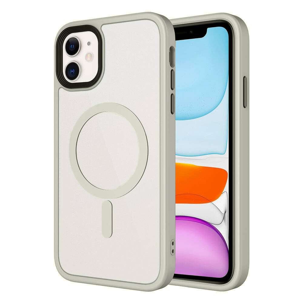 Apple iPhone 11 Kılıf Mat Arka Yüzey Wireless Şarj Özellikli Zore Flet M-safe Kapak Titanyum