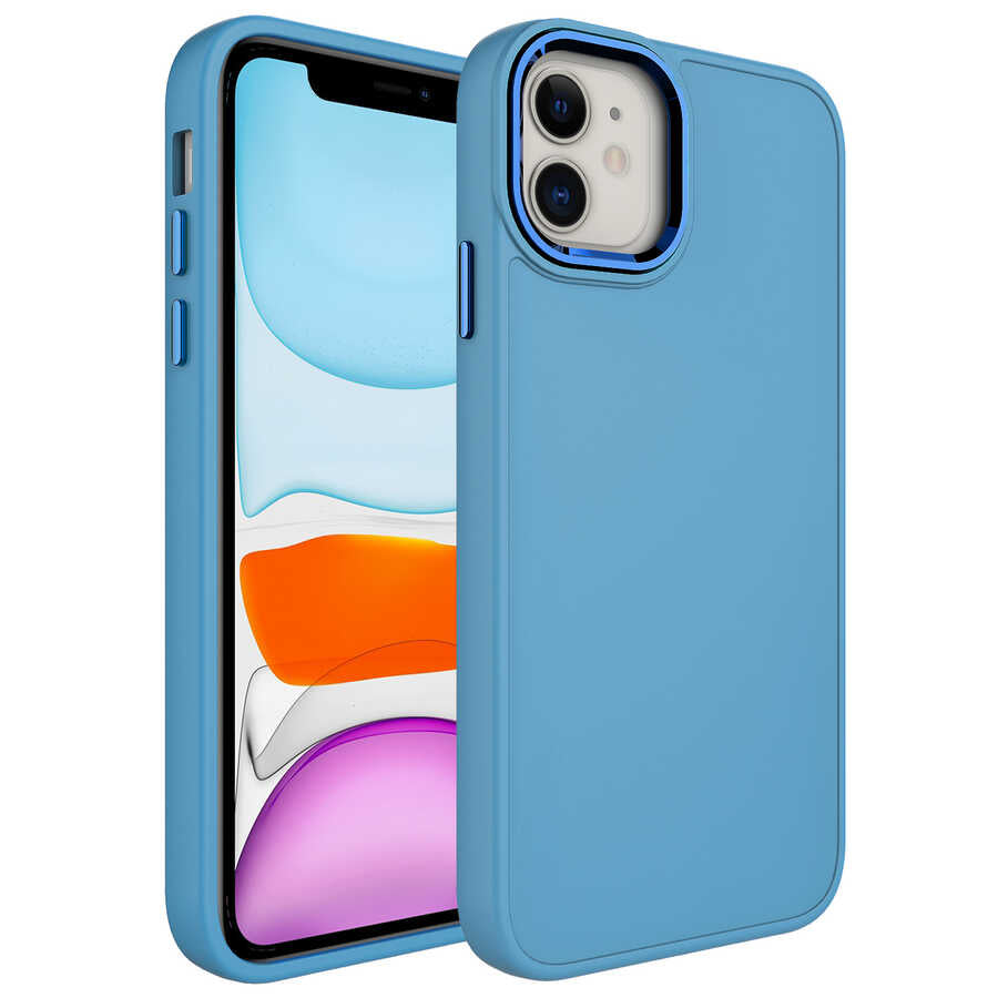 Apple iPhone 11 Kılıf Metal Çerçeve ve Buton Tasarımlı Silikon Zore Luna Kapak