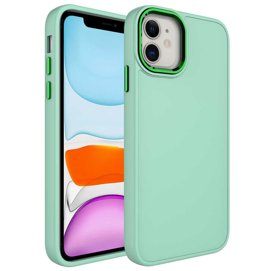 Apple iPhone 11 Kılıf Metal Çerçeve ve Buton Tasarımlı Silikon Zore Luna Kapak
