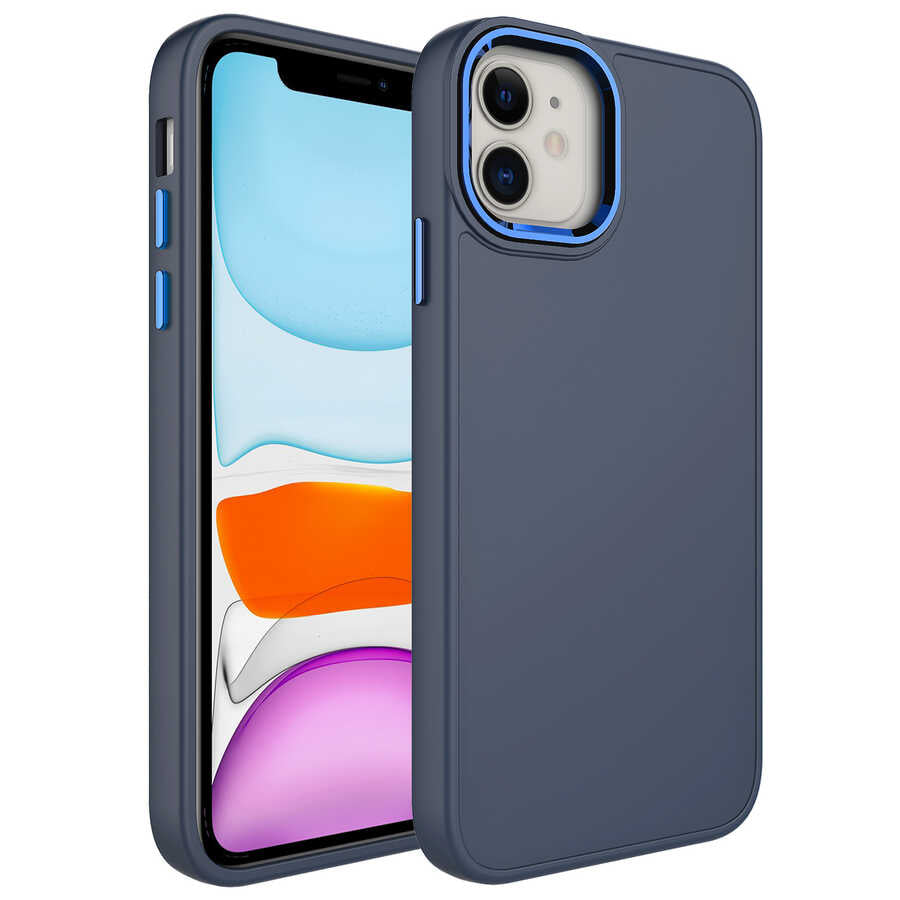 Apple iPhone 11 Kılıf Metal Çerçeve ve Buton Tasarımlı Silikon Zore Luna Kapak