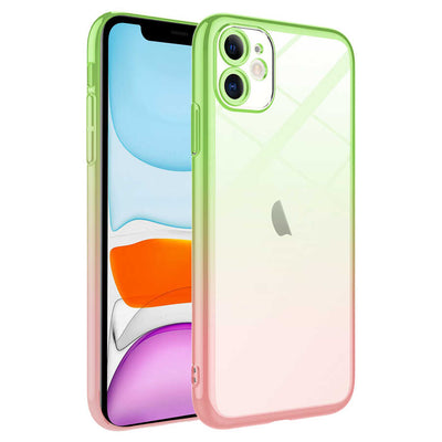 Apple iPhone 11 Kılıf Parlak Renk Geçişli Kamera Korumalı Zore Senkron Kapak Pembe-Yeşil