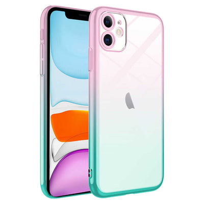 Apple iPhone 11 Kılıf Parlak Renk Geçişli Kamera Korumalı Zore Senkron Kapak Pembe-Mavi